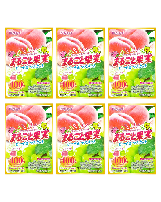 Kasugai  Marugoto Kajitsu: Peach and Muscat Flavor 32g x Six (6) Packs