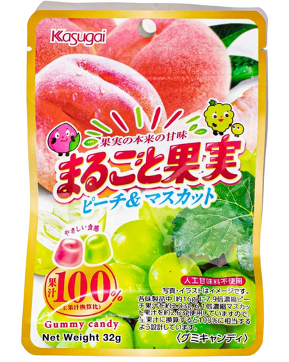 Kasugai Marugoto Kajitsu: Peach and Muscat Flavor 32g x One (1) Pack - Japan