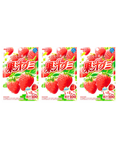 MEIJI Fruit Gumi Gummy Candy Strawberry Collagen 51g x 3 packs – Made in Japan