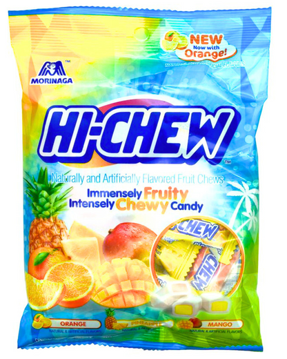 Morinaga Hi Chew Tropical Mix Bag Chewy Candy Orange, Pineapple, Mango - 3 Packs