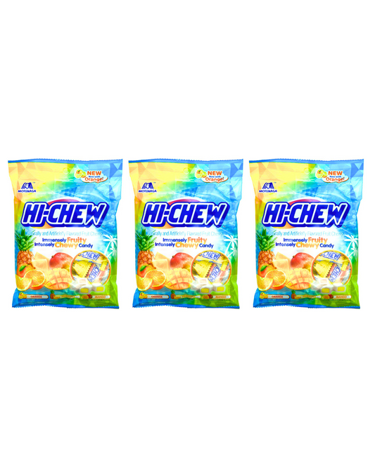 Morinaga Hi Chew Tropical Mix Bag Chewy Candy Orange, Pineapple, Mango - 3 Packs