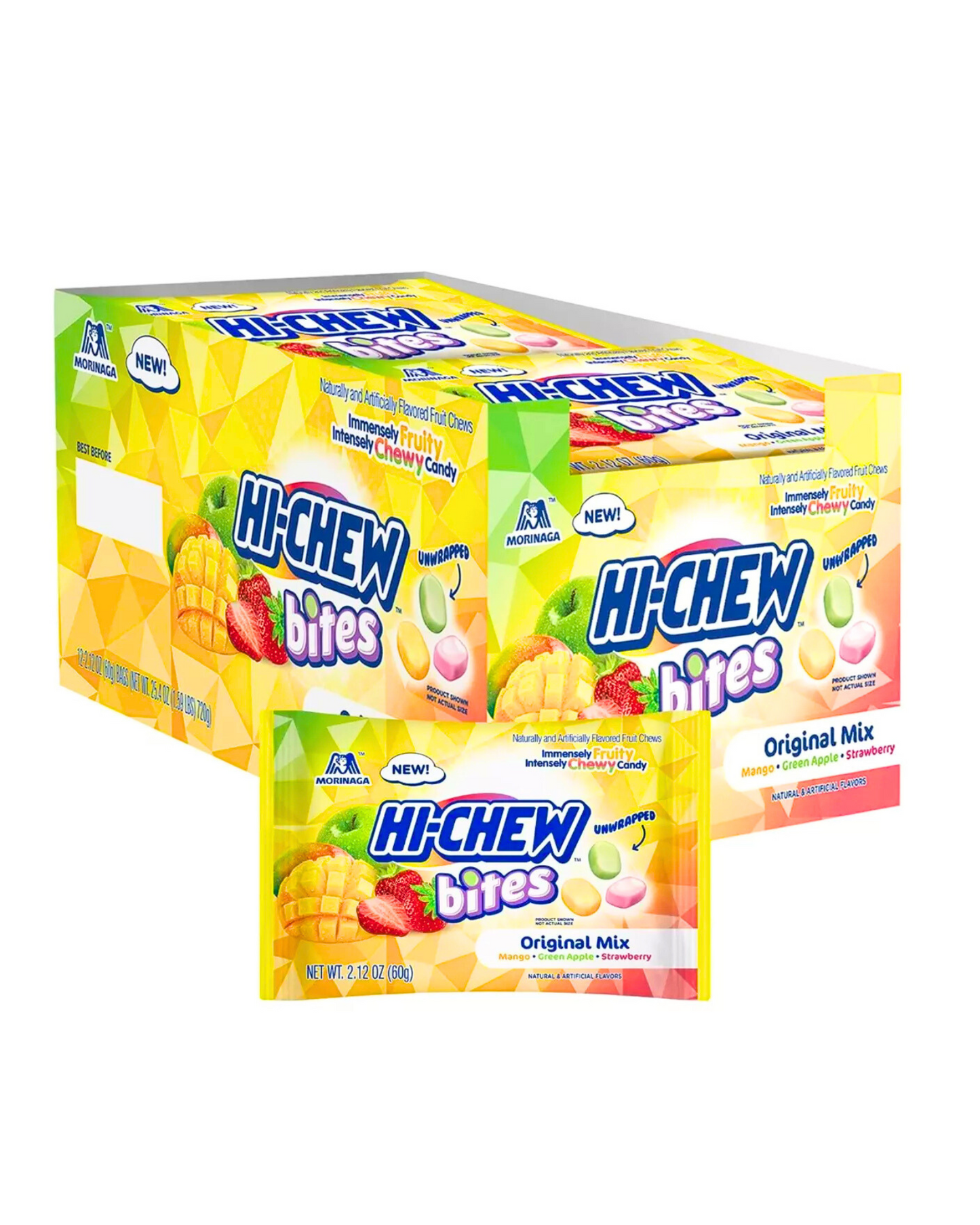 Morinaga HI-CHEW Bites Original Mix Chewy Candy, Pack of 12 Bags, 2.12oz each