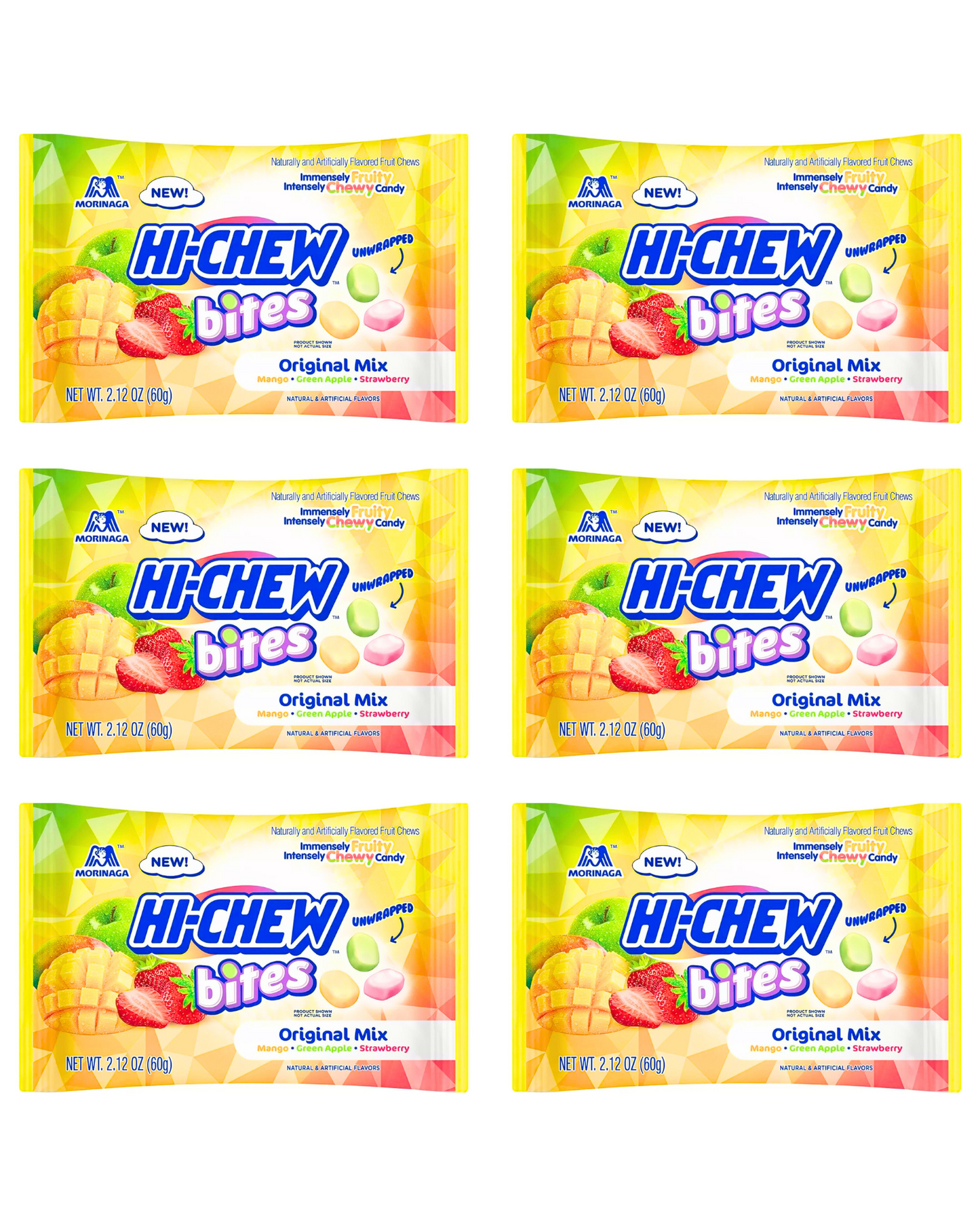 Morinaga HI-CHEW Bites Original Mix Chewy Candy, Pack of 6 Bags, 2.12oz each