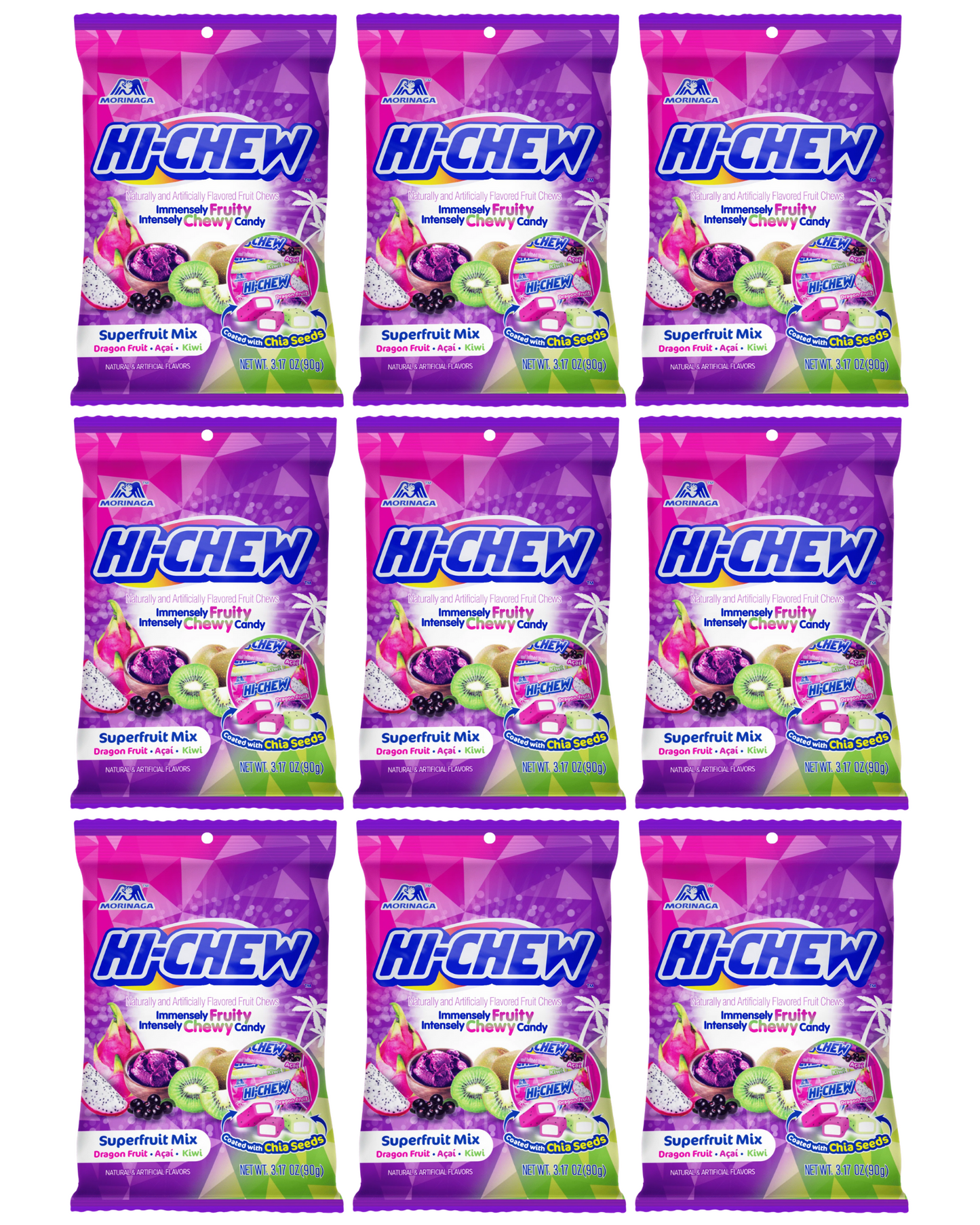 Morinaga HI-CHEW Fruity Chewy Candy - Superfruit Mix 3.17 oz each - Pack of 9