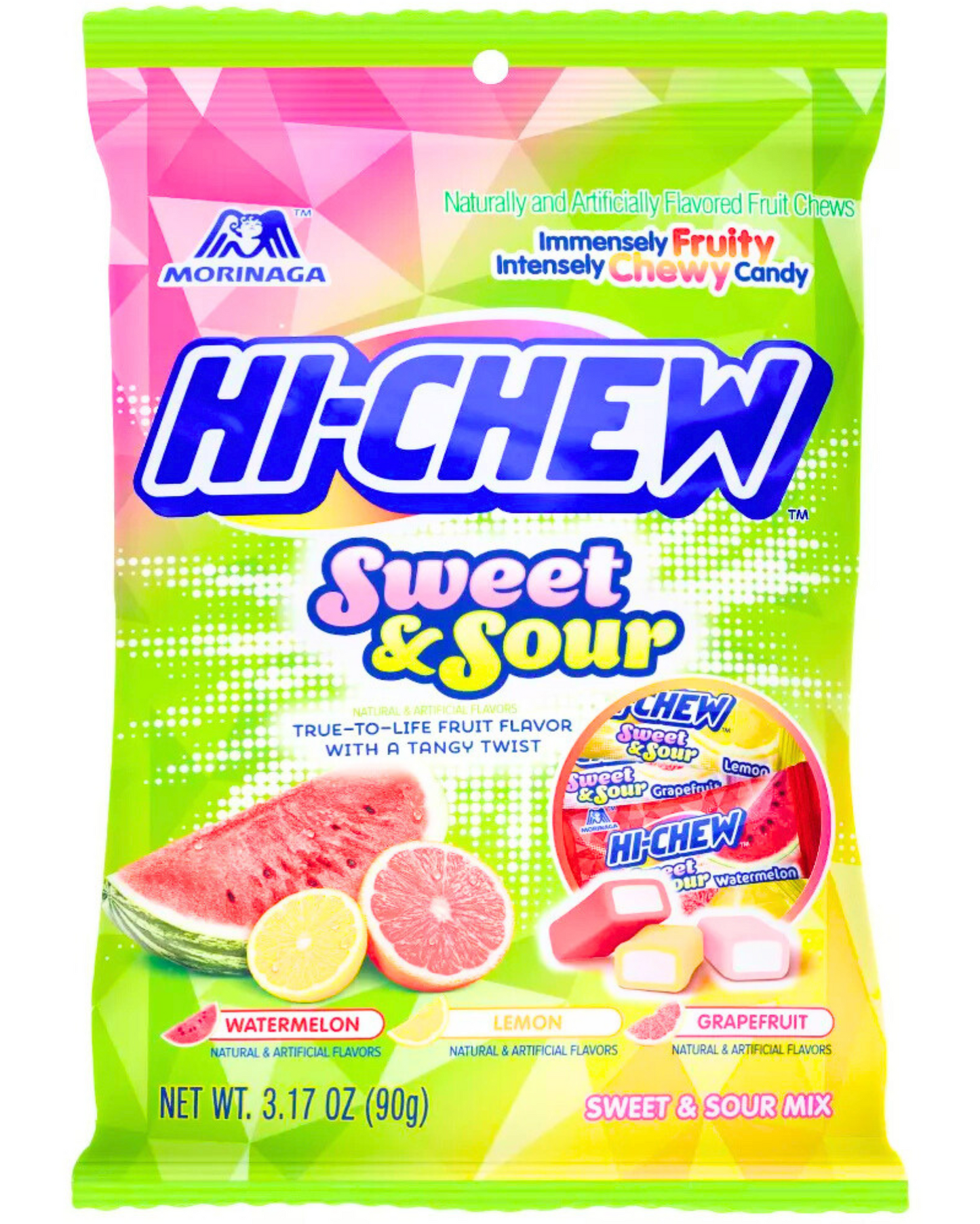 Morinaga HI-CHEW Fruity Chewy Candy - Sweet & Sour Mix 3.17 oz (Pack of 2)