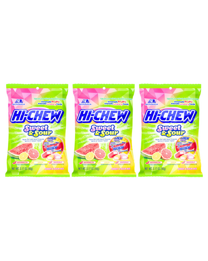 Morinaga HI-CHEW Fruity Chewy Candy - Sweet & Sour Mix 3.17 oz (Pack of 3)