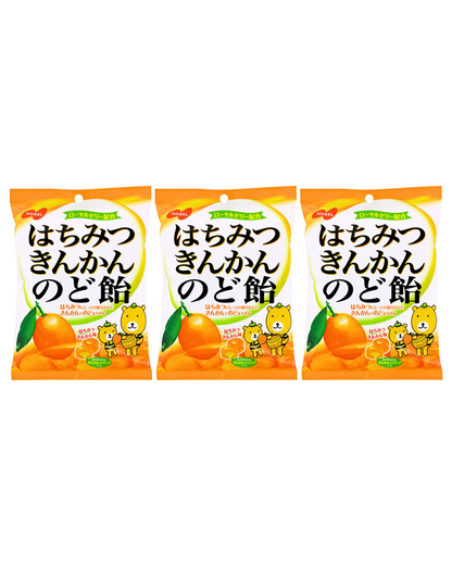 Nobel Hachimitsu Kinkan Nodoame (3.8oz Per Package) - Japanese Honey Kumquat Throat Soothing Lozenges - Candies With Real Honey & Kumquat Citrus Filled Center - Individually Wrapped - 3 Packs