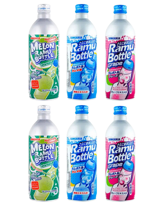 Sangaria Ramune Japanese Soda Variety 6 Pack-Melon,Original & Grape Flavor