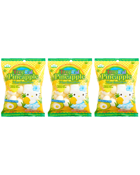 Three (3) Packs HELLO KITTY Pineapple Marshmallow Candy W/ Jelly 3.1 oz x 3