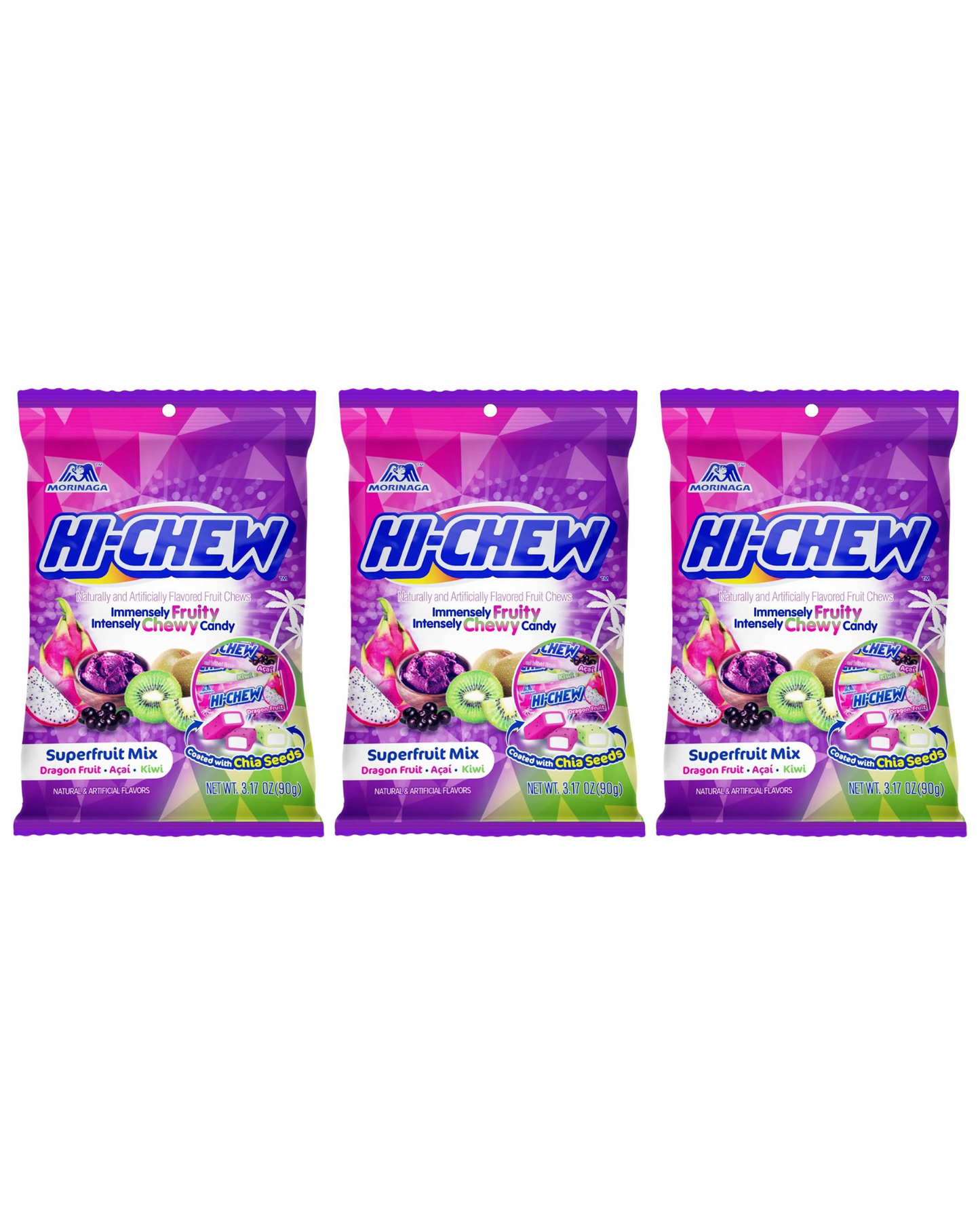 Three(3) Packs Morinaga HI-CHEW Fruity Chewy Candy - Superfruit Mix 3.17 oz