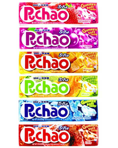 Uha Mikakuto Japan Puchao Chewy Candy 6 Pack Variety Combo Set - 50g (10 pc) ea