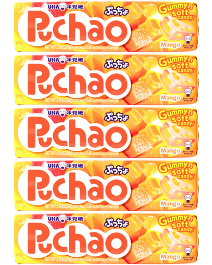 Uha Puccho Puchao Japanese Chewy Candy Stick, 5 packs Mango Flavor 50g each x 5