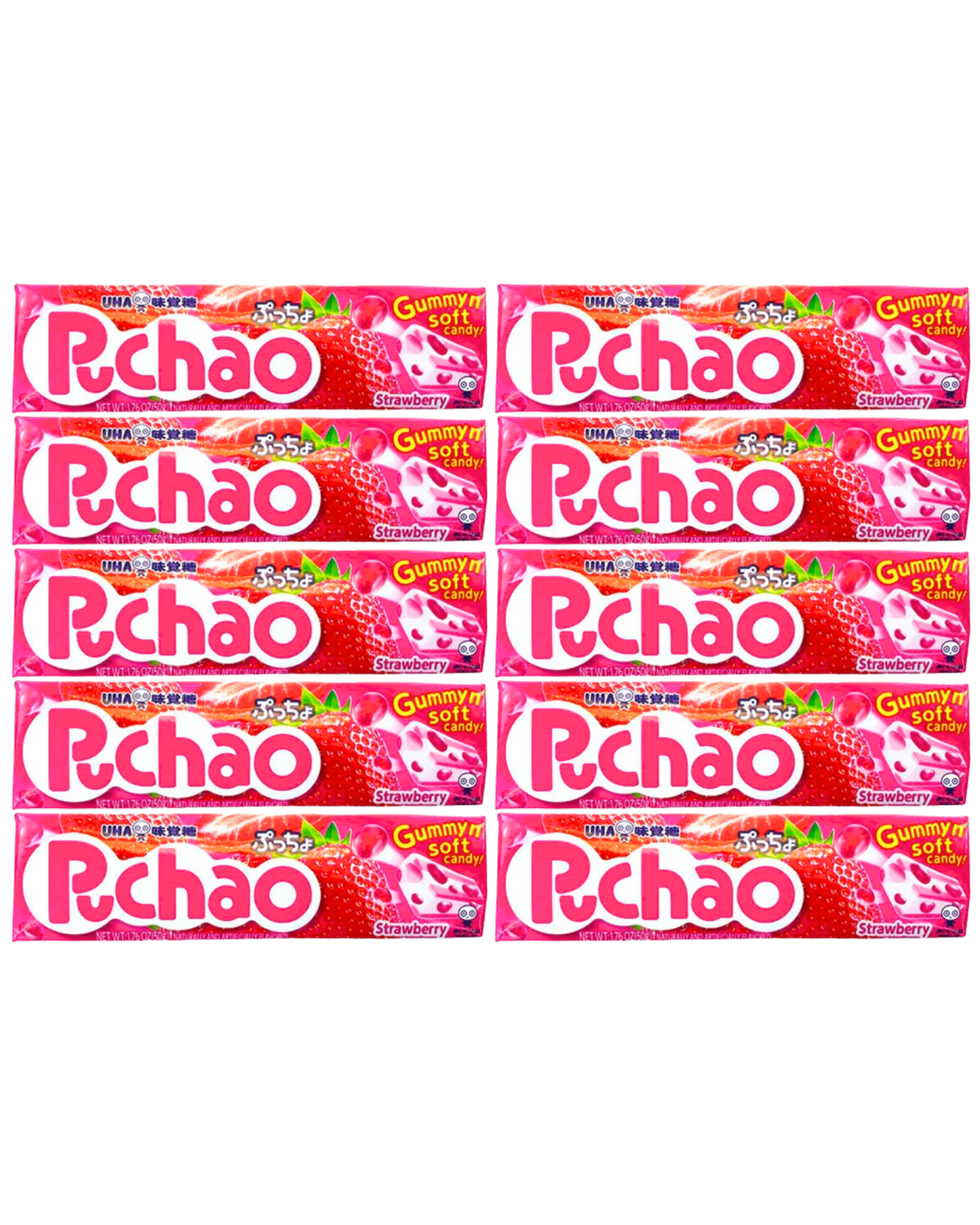 Uha Puccho Puchao Japanese Chewy Candy Stick, 5 packs Strawberry Flavor 50g x 10