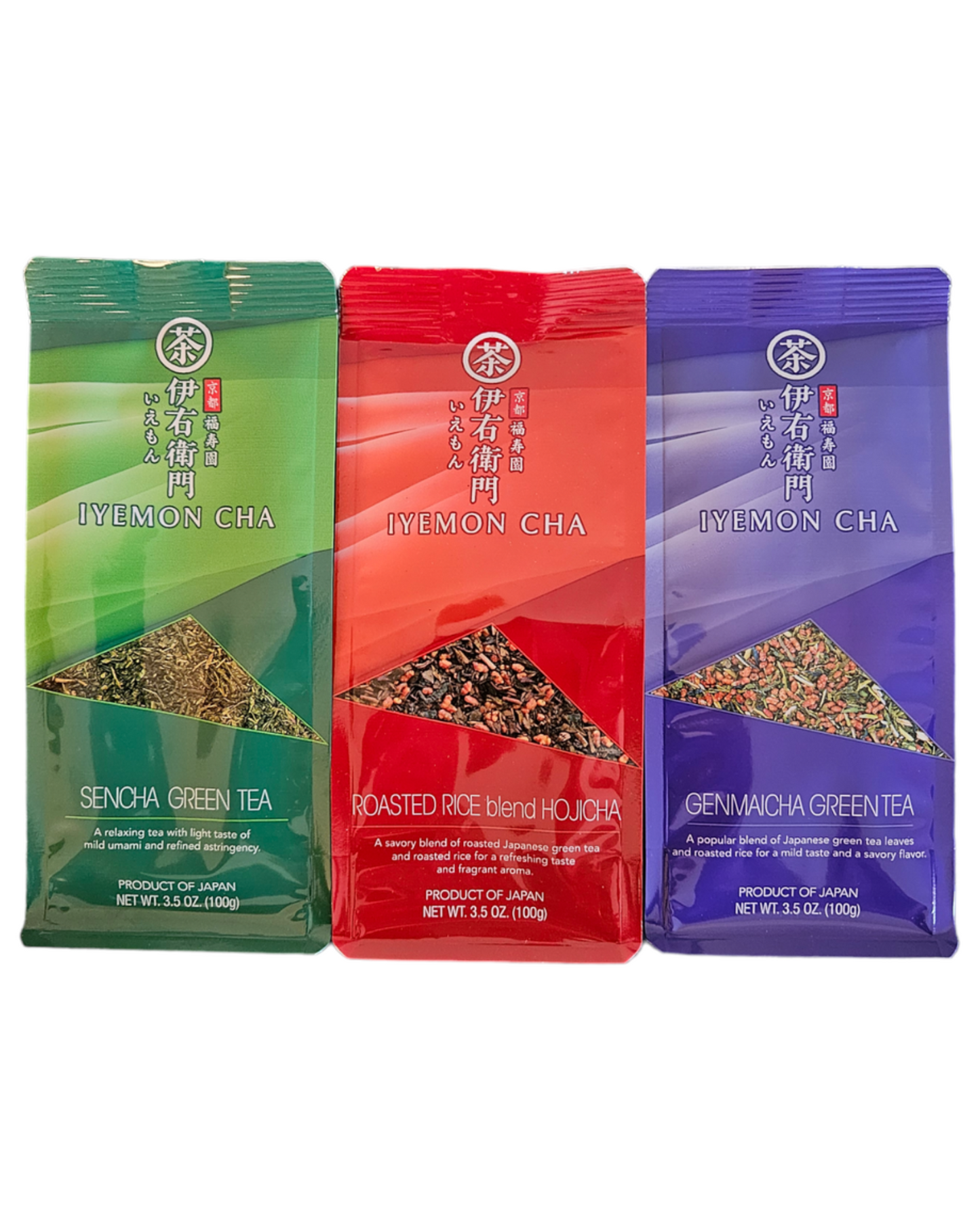 伊右衛門 IYEMON Cha Japanese Green Tea Combo Set (Houjicha,Genmaicha,Sencha) 100g ea