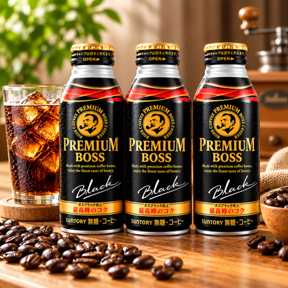 Suntory Premium Boss Black Coffee Unsweetened Japanese Ready to Drink Coffee 390g