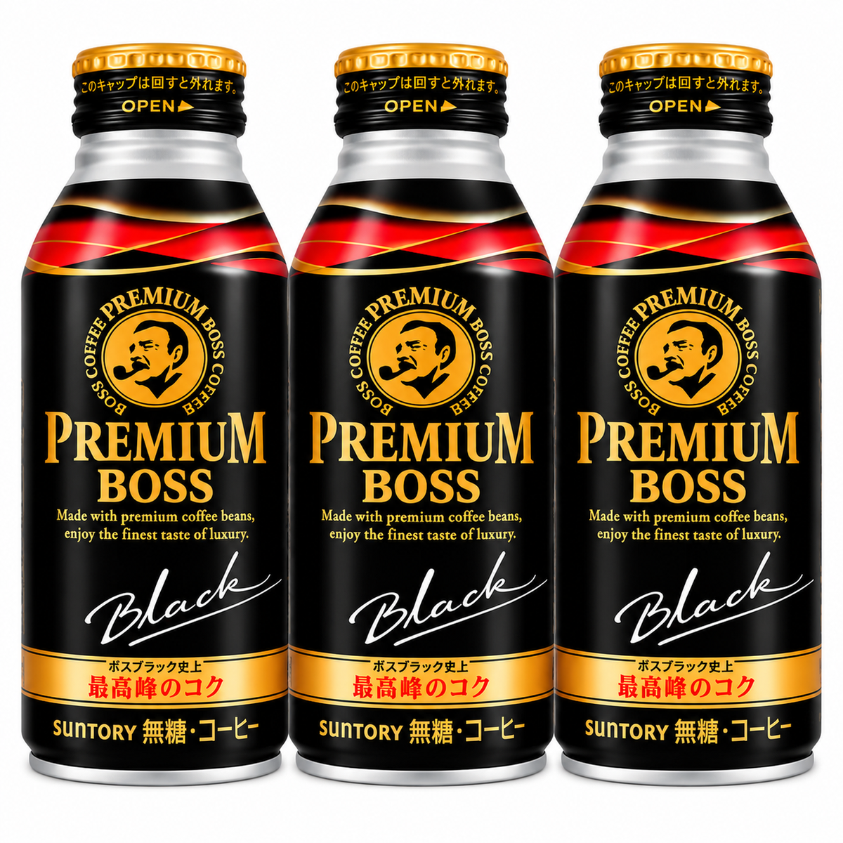 Suntory Premium Boss Black Coffee Unsweetened Japanese Ready to Drink Coffee 390g