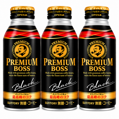 Suntory Premium Boss Black Coffee Unsweetened Japanese Ready to Drink Coffee 390g