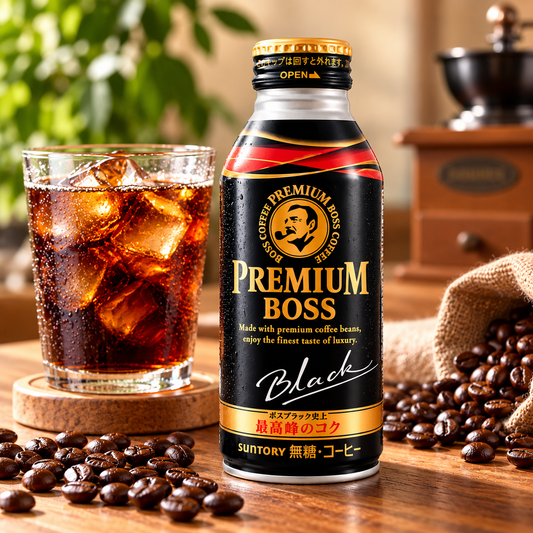 Suntory Premium Boss Black Coffee Unsweetened Japanese Ready to Drink Coffee 390g